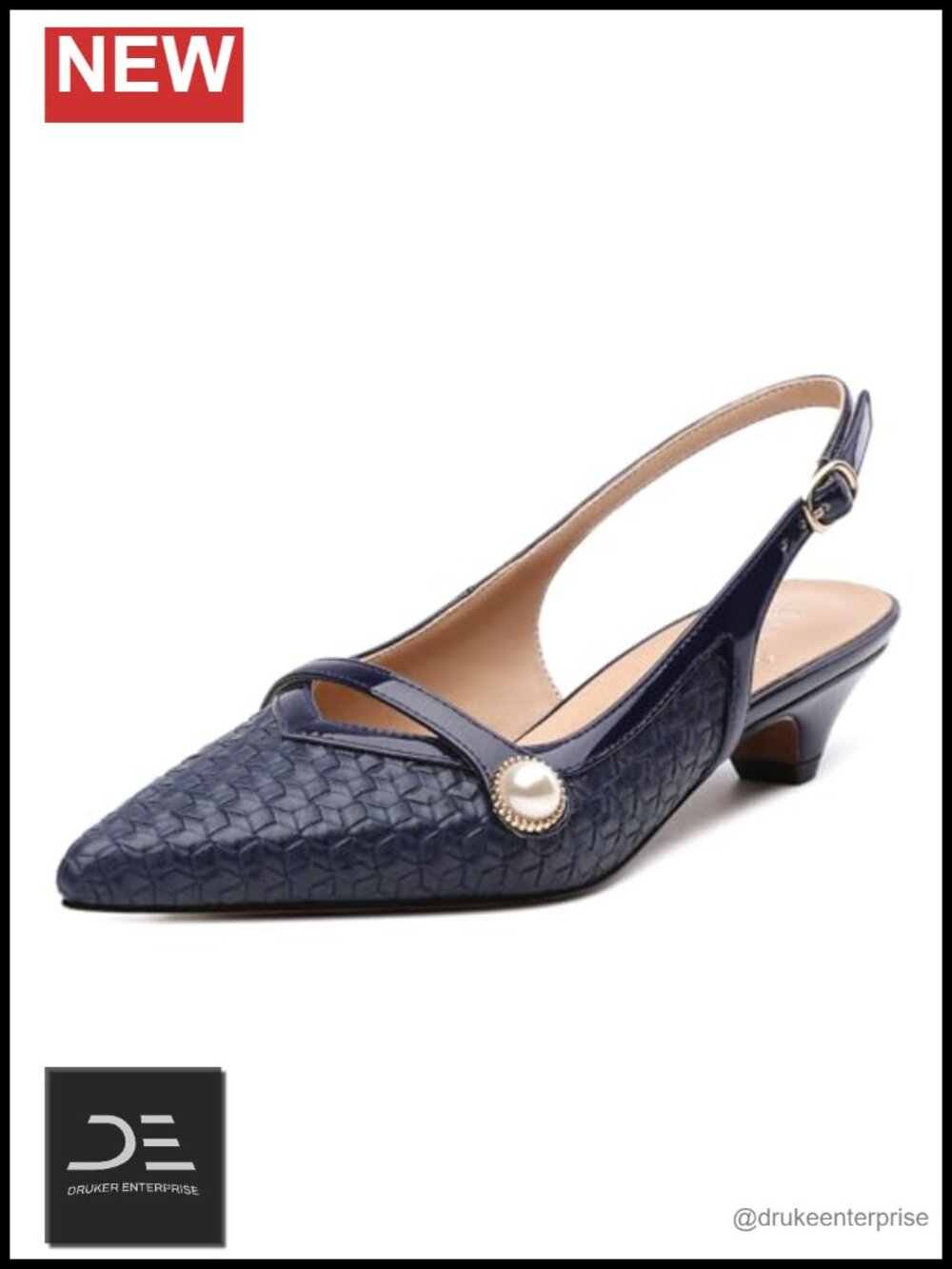Women's Kitten Heel Slingback Pumps, Pointed Toe Low Heels, Mother of Pearl